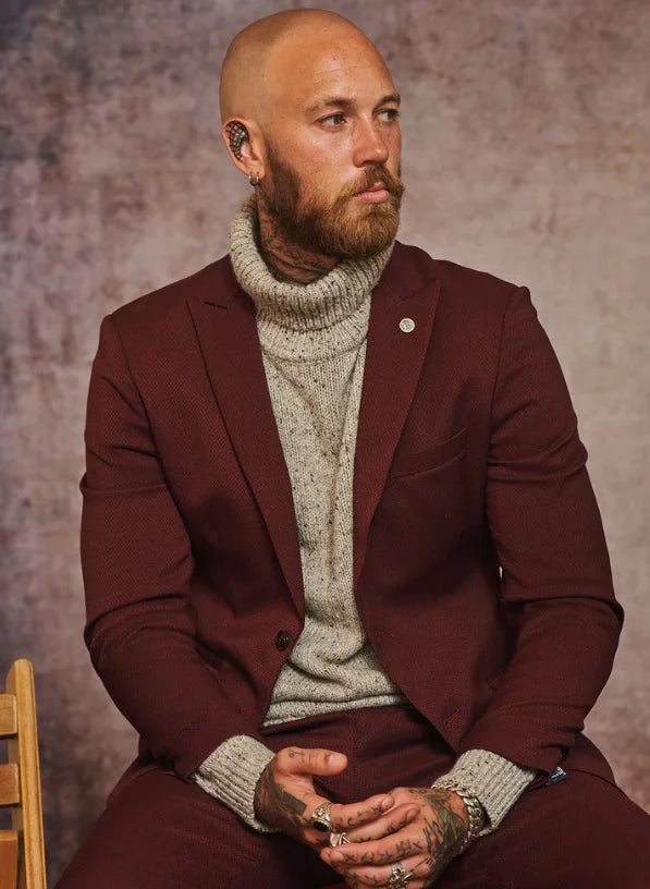 2 - teiliger Weinroter Herrenanzug - Marc Darcy Max Wine