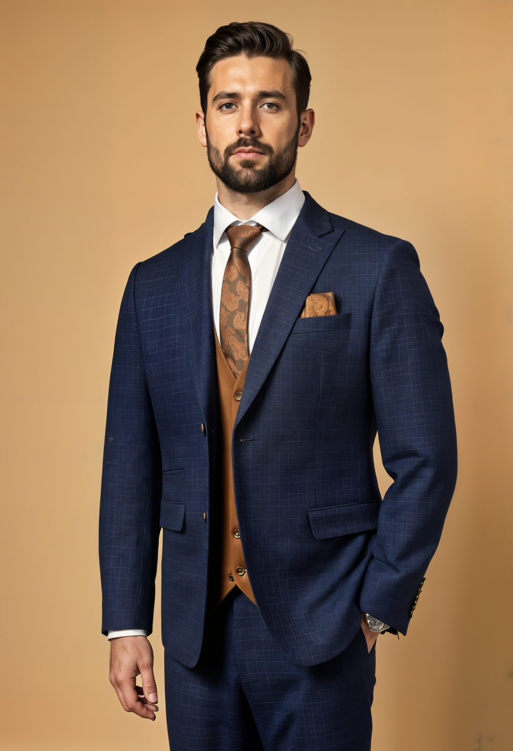 CASTLESON Phantom – Dreiteiliger Herrenanzug Navy/Tan Mix &