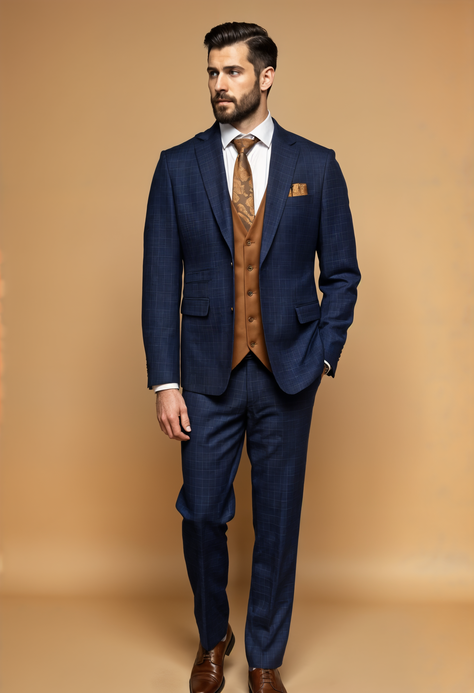 CASTLESON Phantom – Dreiteiliger Herrenanzug Navy/Tan Mix &