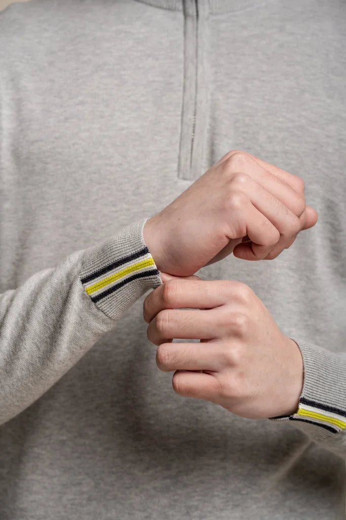 Cavani Avanti Grau - Herrenpullover mit Reißverschluss