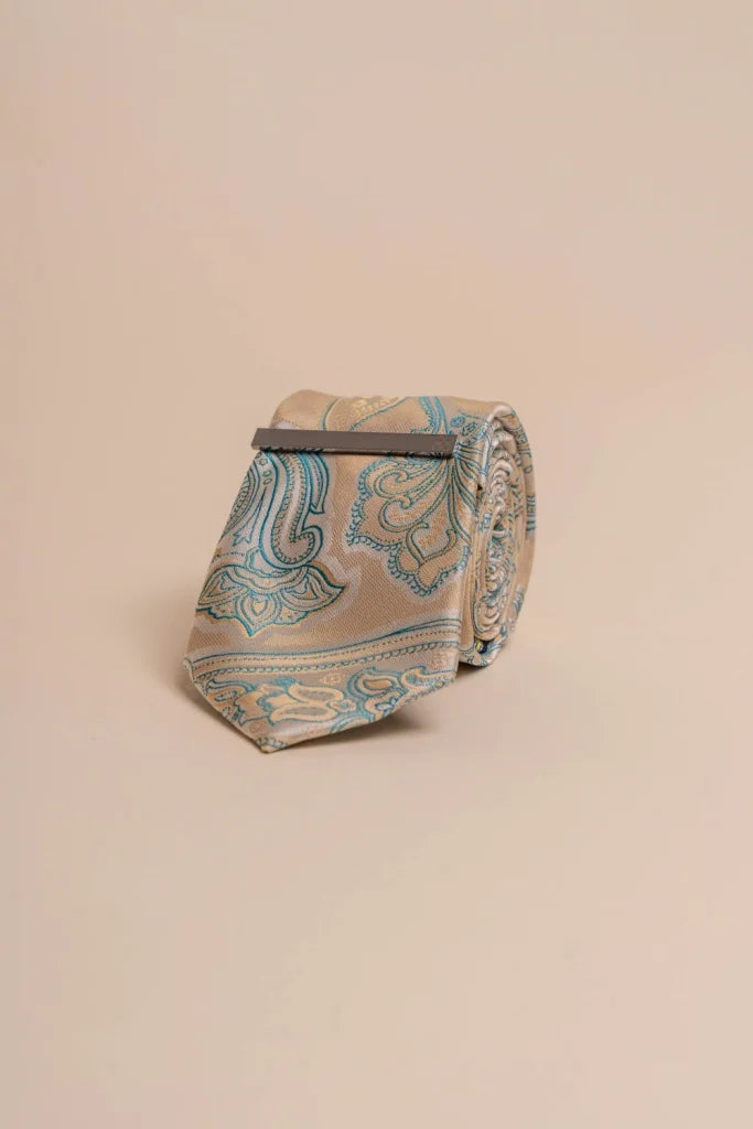 Cavani - Beige Paisley Krawattenset - stropdas