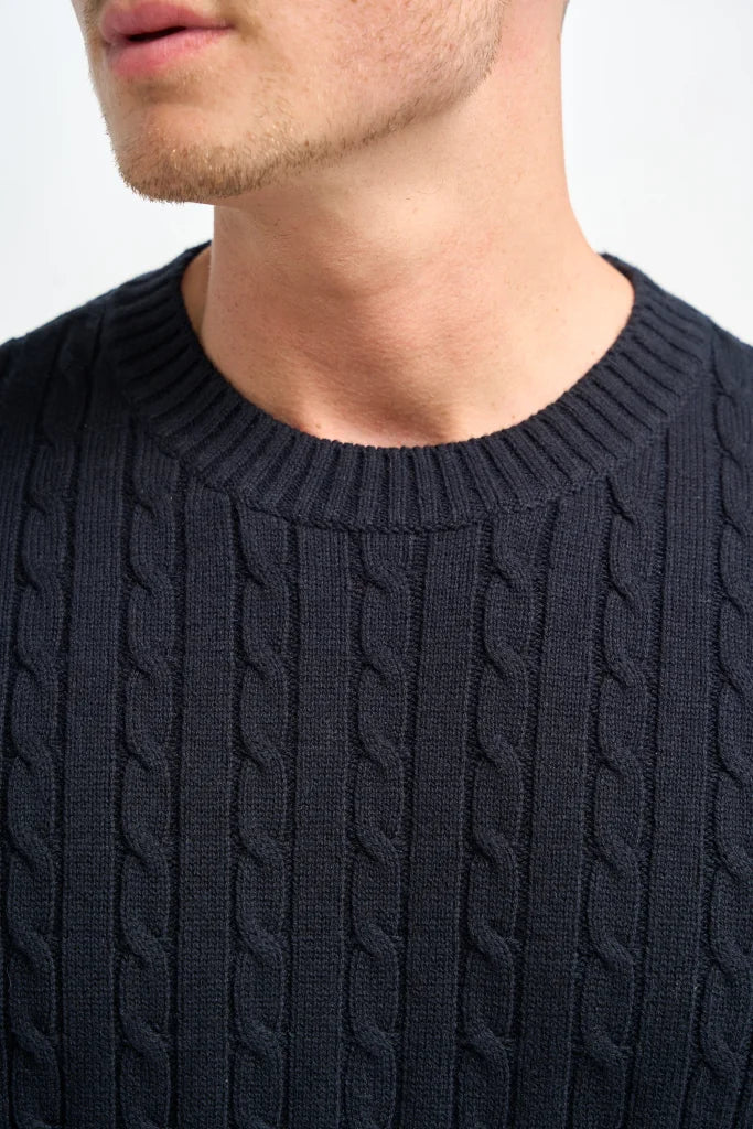 Cavani Foston Navy - Woll-Kabelpullover für Herren