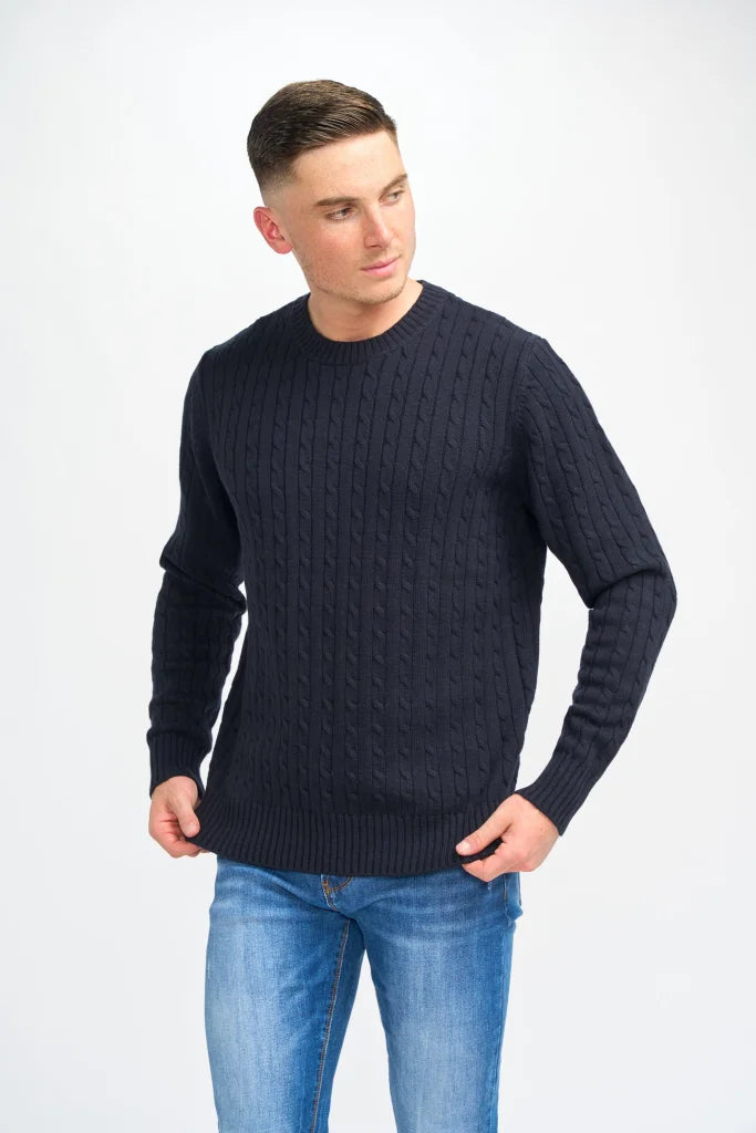 Cavani Foston Navy - Woll-Kabelpullover für Herren - S
