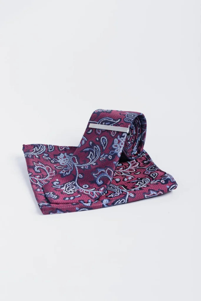 Cavani - Wein Navy Paisley Krawattenset