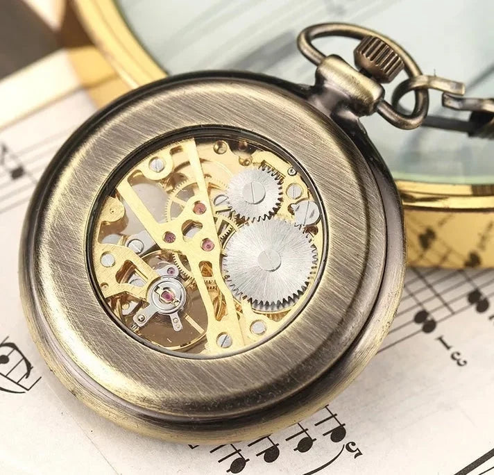 Retro Bronze Pocket Watch Skeleton - pocketwatch