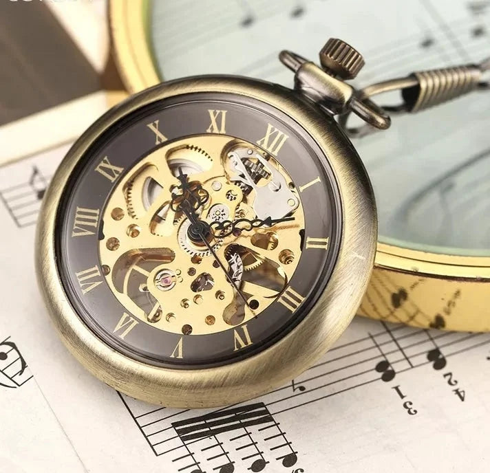 Retro Bronze Pocket Watch Skeleton - pocketwatch
