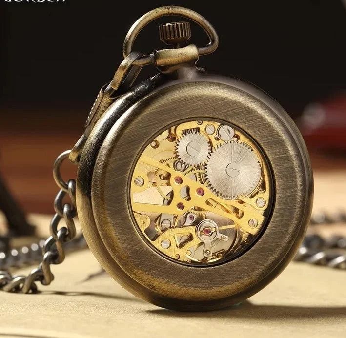 Retro Bronze Pocket Watch Skeleton - pocketwatch