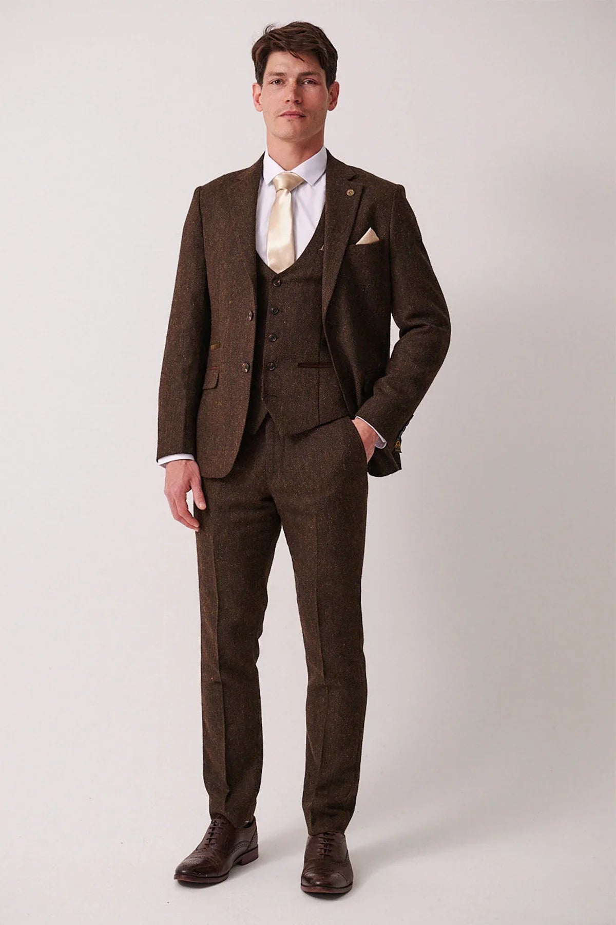 3-Teilig Herren Anzug Tweed Dean Brown - Marc Darcy