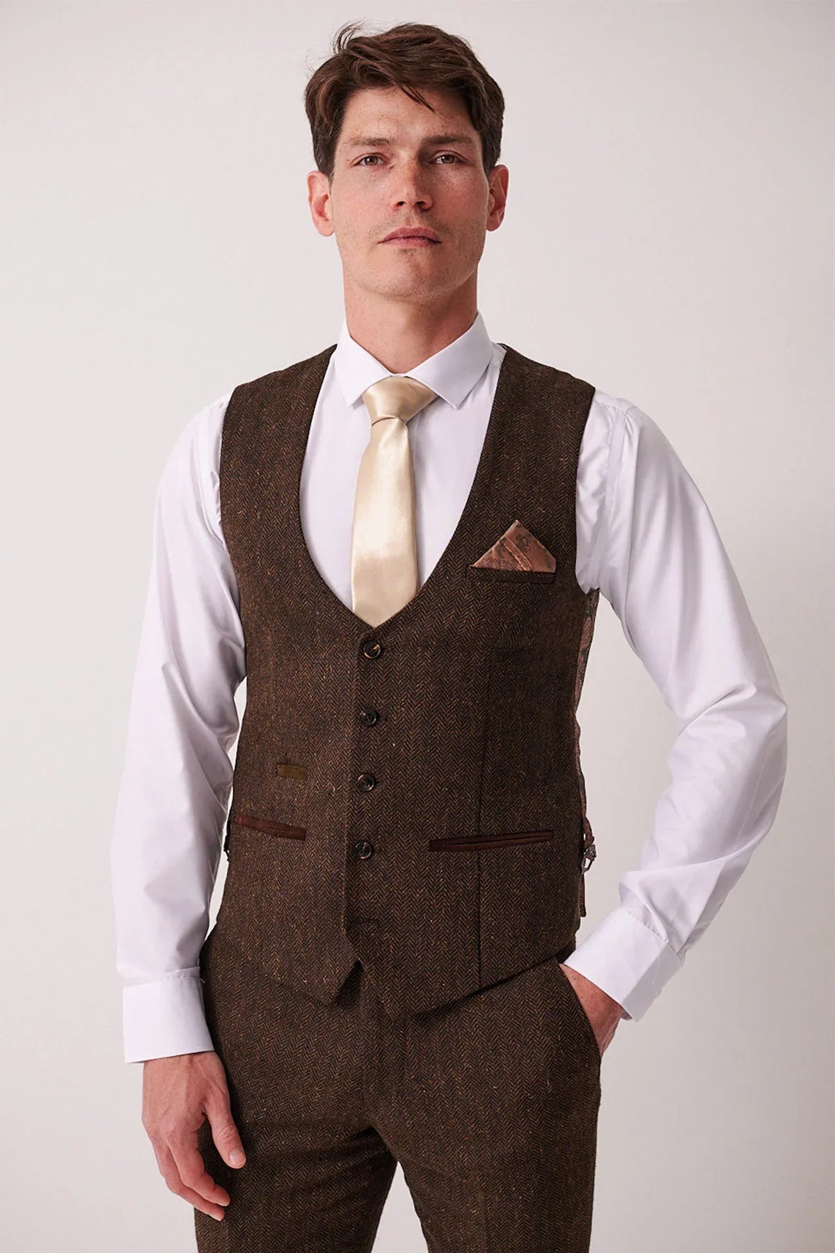 Marc Darcy - Weste Dean Brown Tweed