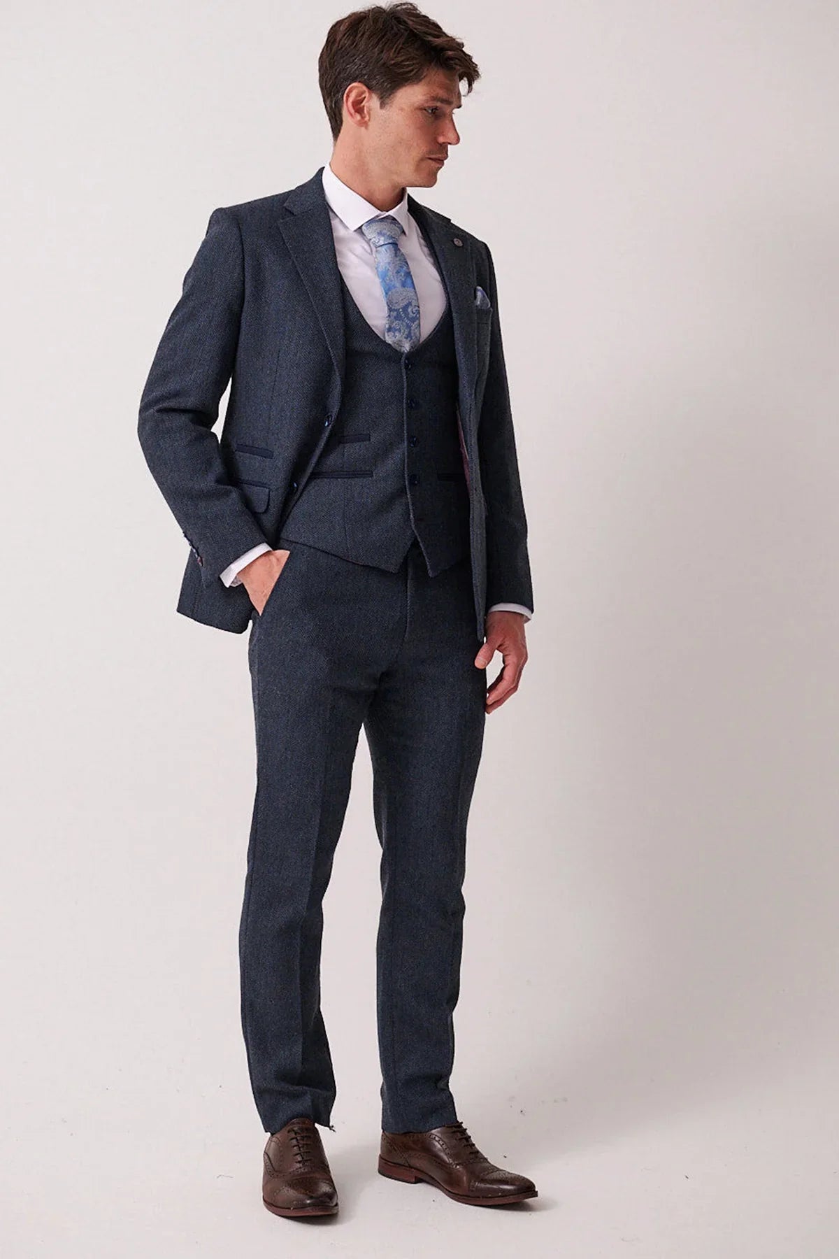 3-Teilig Herren Anzug Tweed Dean Blue - Marc Darcy