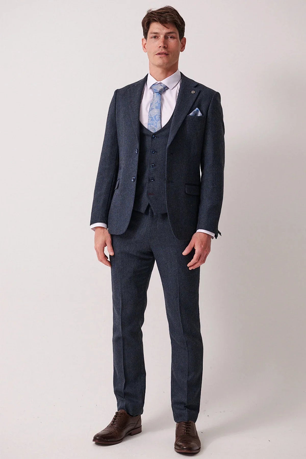 3-Teilig Herren Anzug Tweed Dean Blue - Marc Darcy