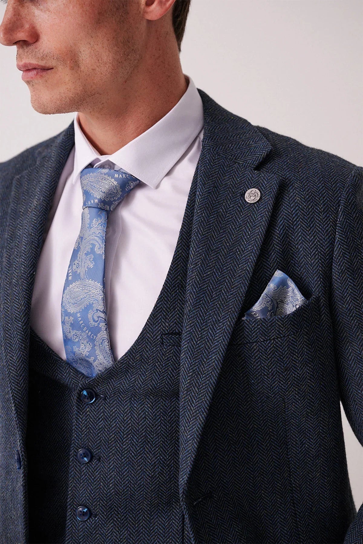 3-Teilig Herren Anzug Tweed Dean Blue - Marc Darcy