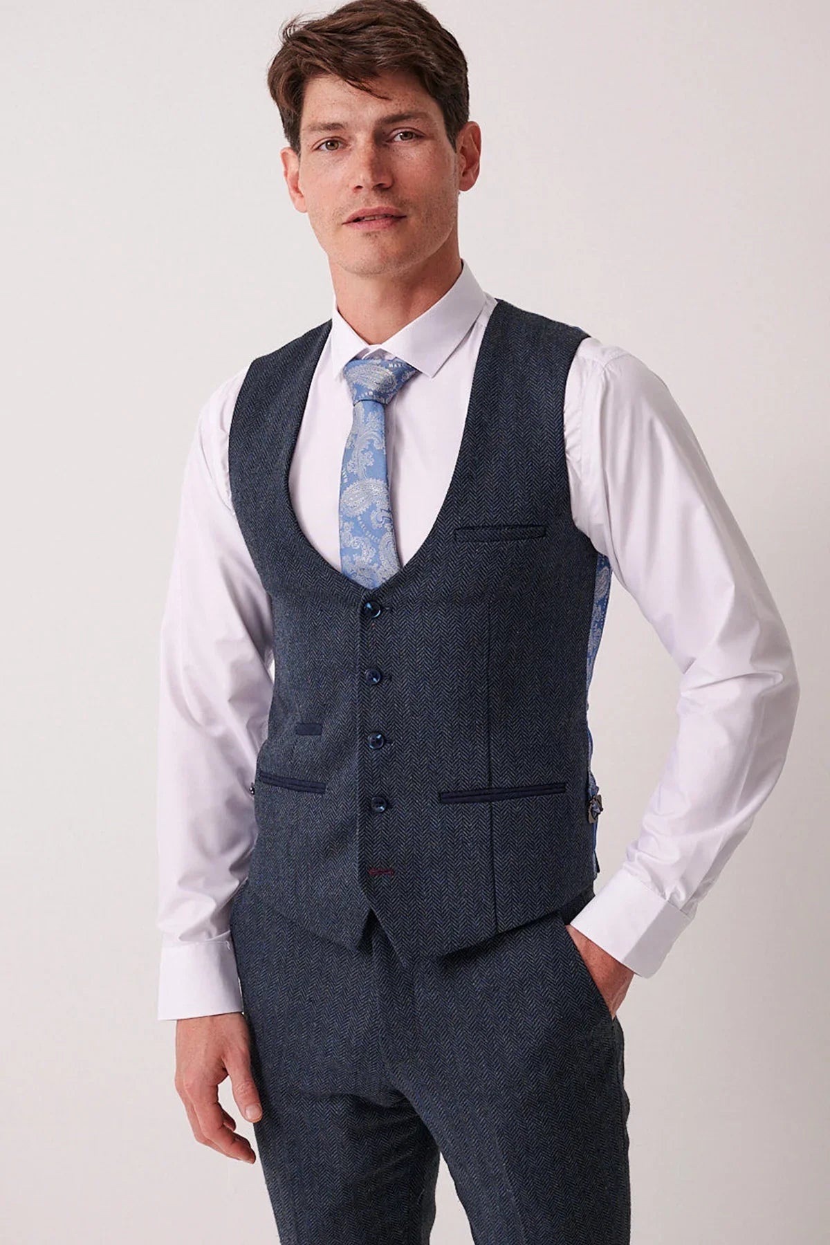 3-Teilig Herren Anzug Tweed Dean Blue - Marc Darcy