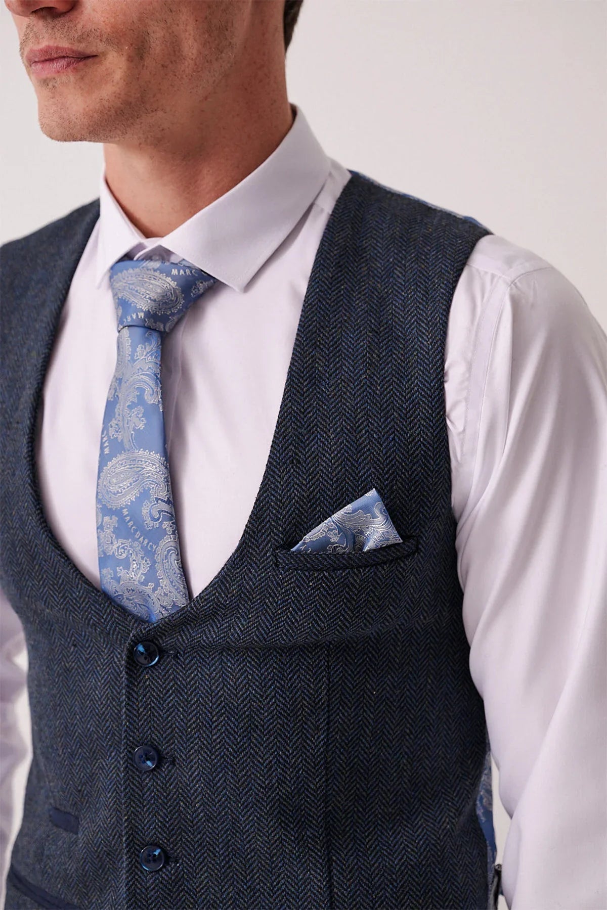 3-Teilig Herren Anzug Tweed Dean Blue - Marc Darcy