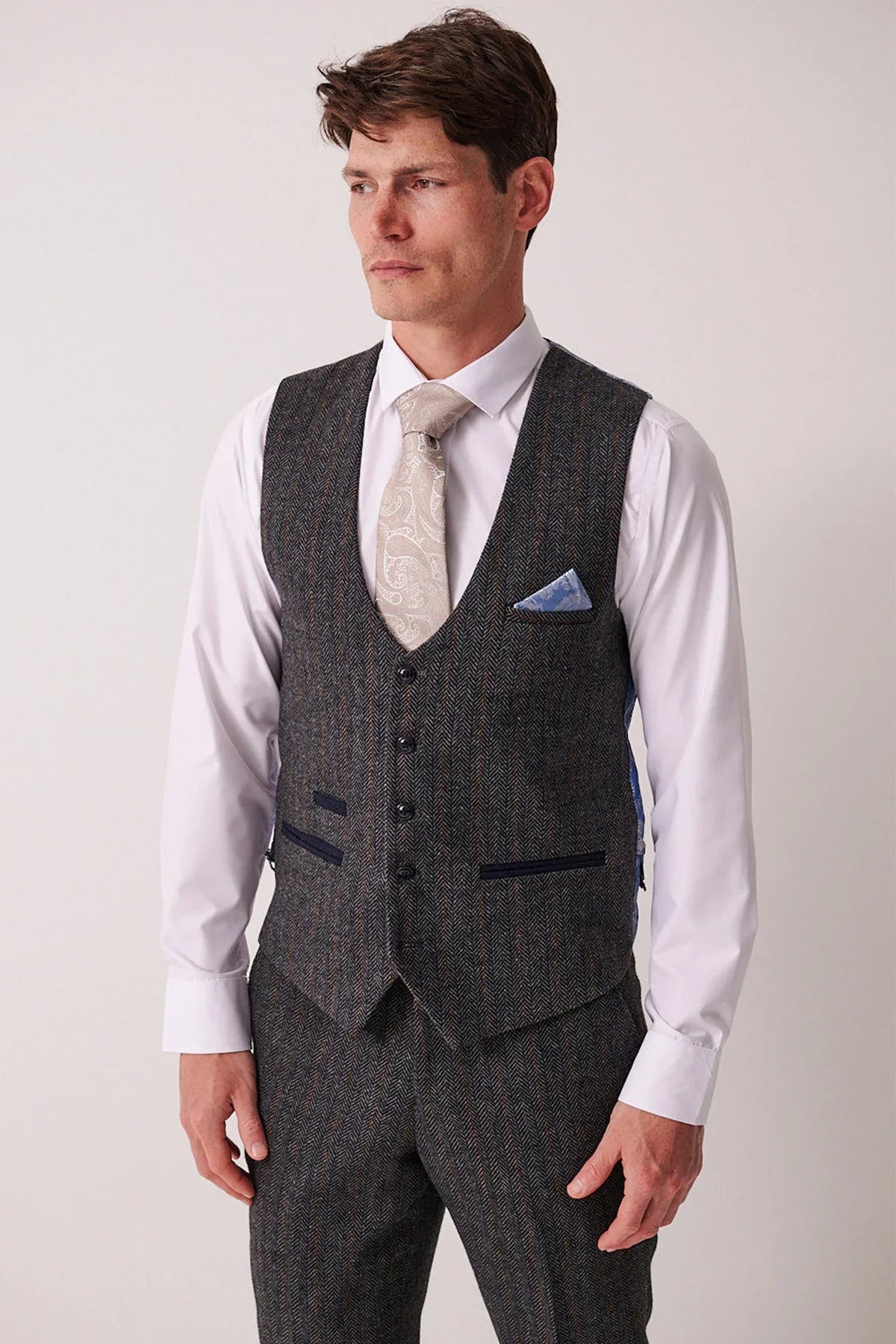 Marc Darcy - Weste Dominic Blue Grey Tweed
