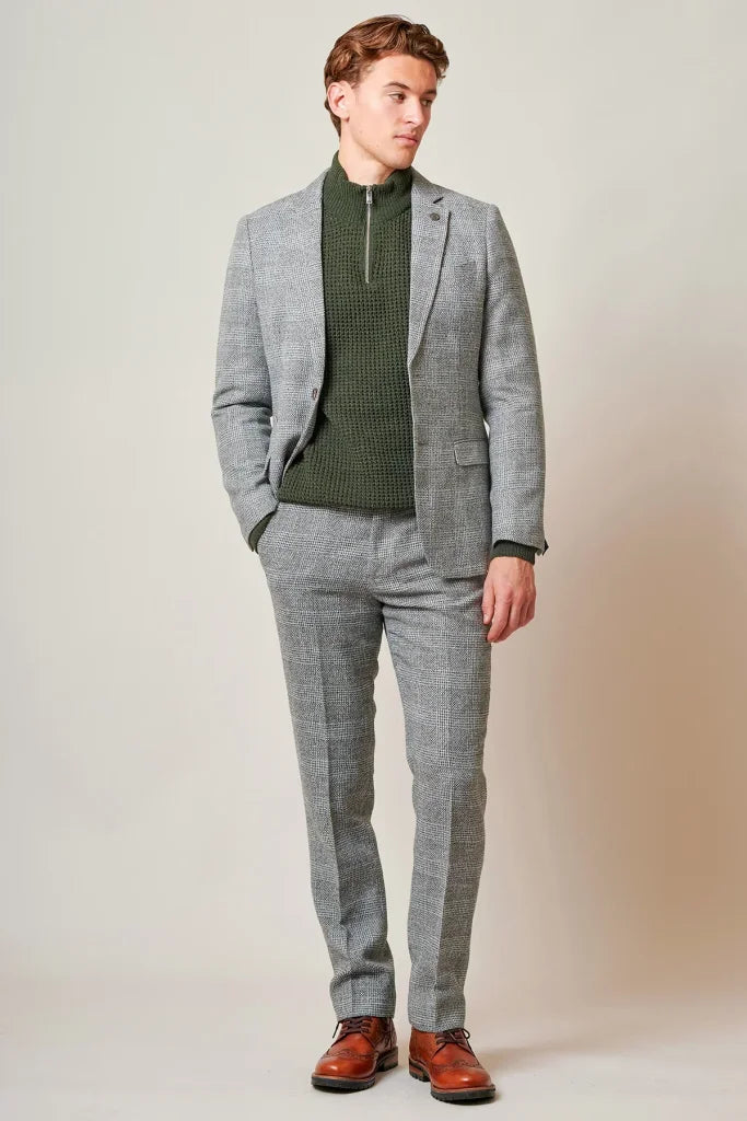 2-teiliges Anzug – Herren Tweed-Anzug Grau – Kris Silver