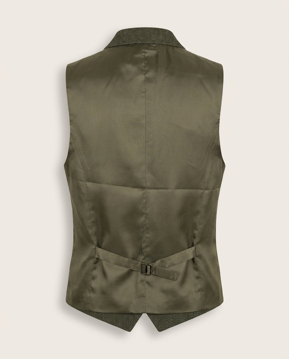 CASTLESON Chief - Gilet Olive Tweed — achterkant