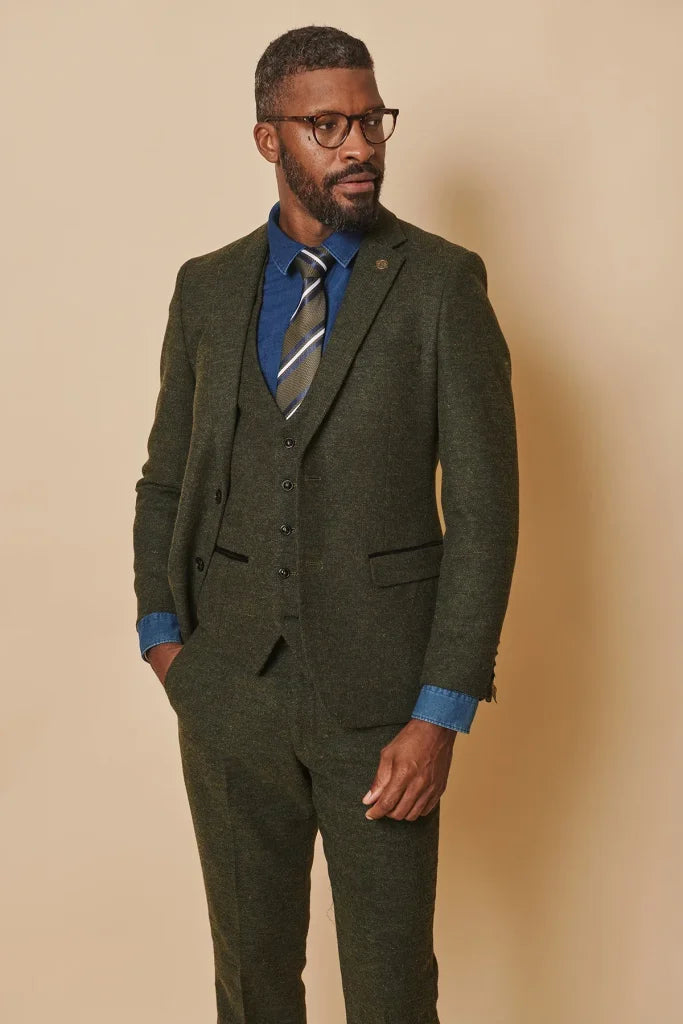 3 - teiliger Herrenanzug Tweed Marlow Olive - Marc Darcy