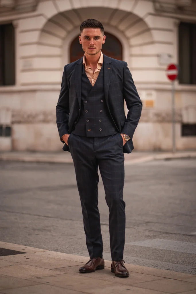 3-teiliges Kostüm - Cavani Torino Navy | Doppelreihige