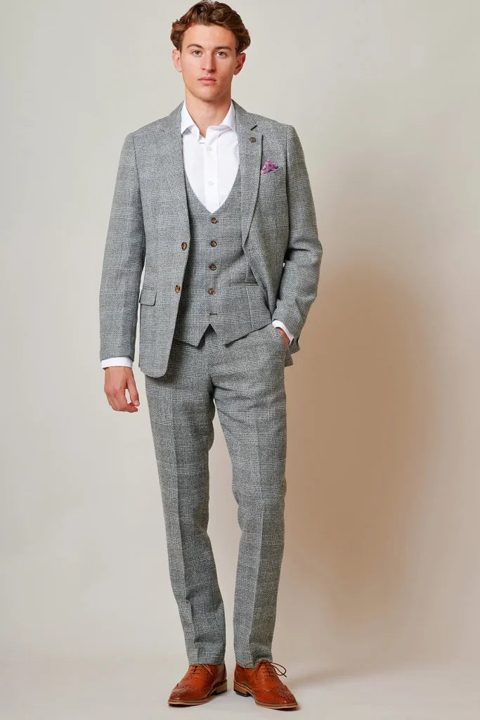 3-teiliges Tweed-Anzug – Marc Darcy Kris Silver Grey