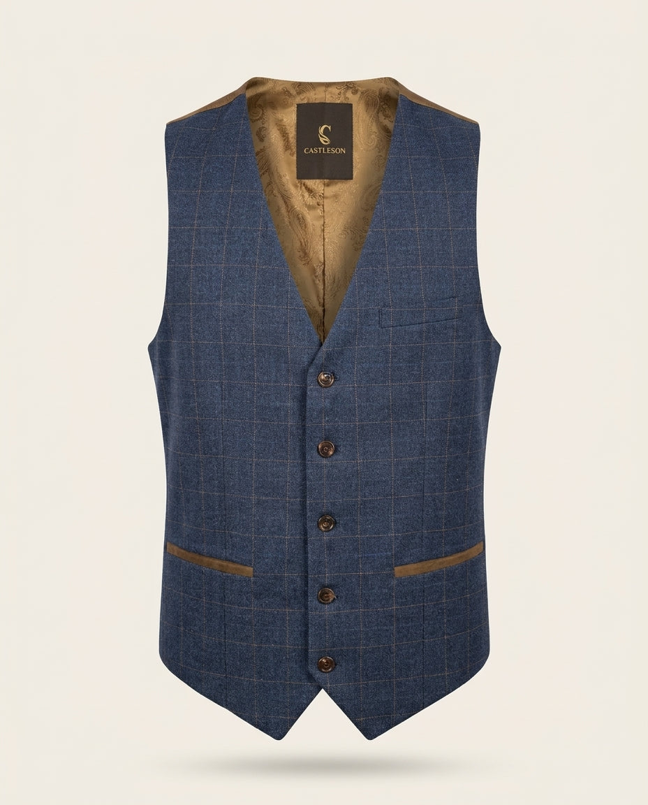 CASTLESON - Gilet Admiral Check Navy — voorkant