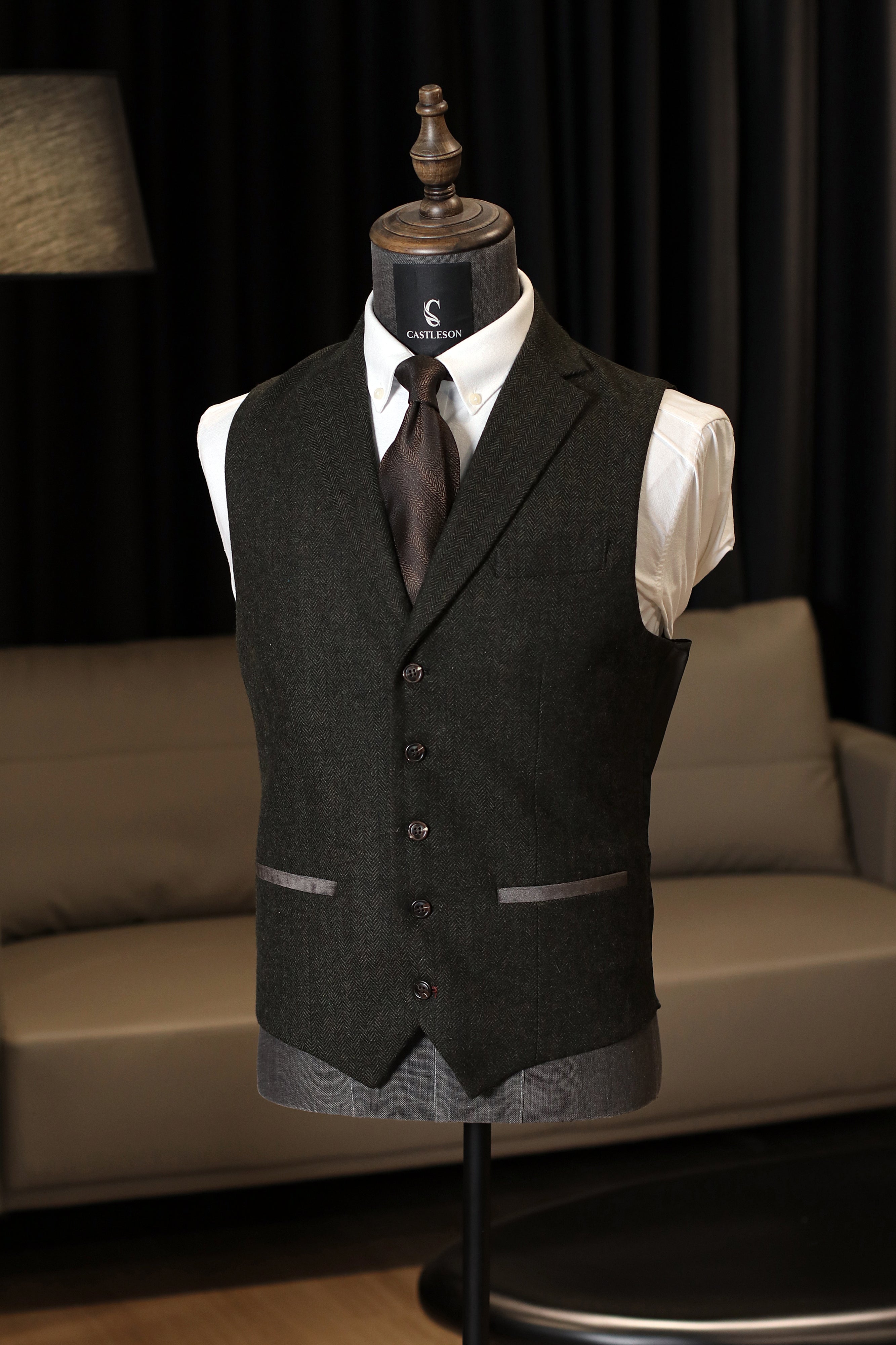 CASTLESON - Weste Chief Olive Tweed