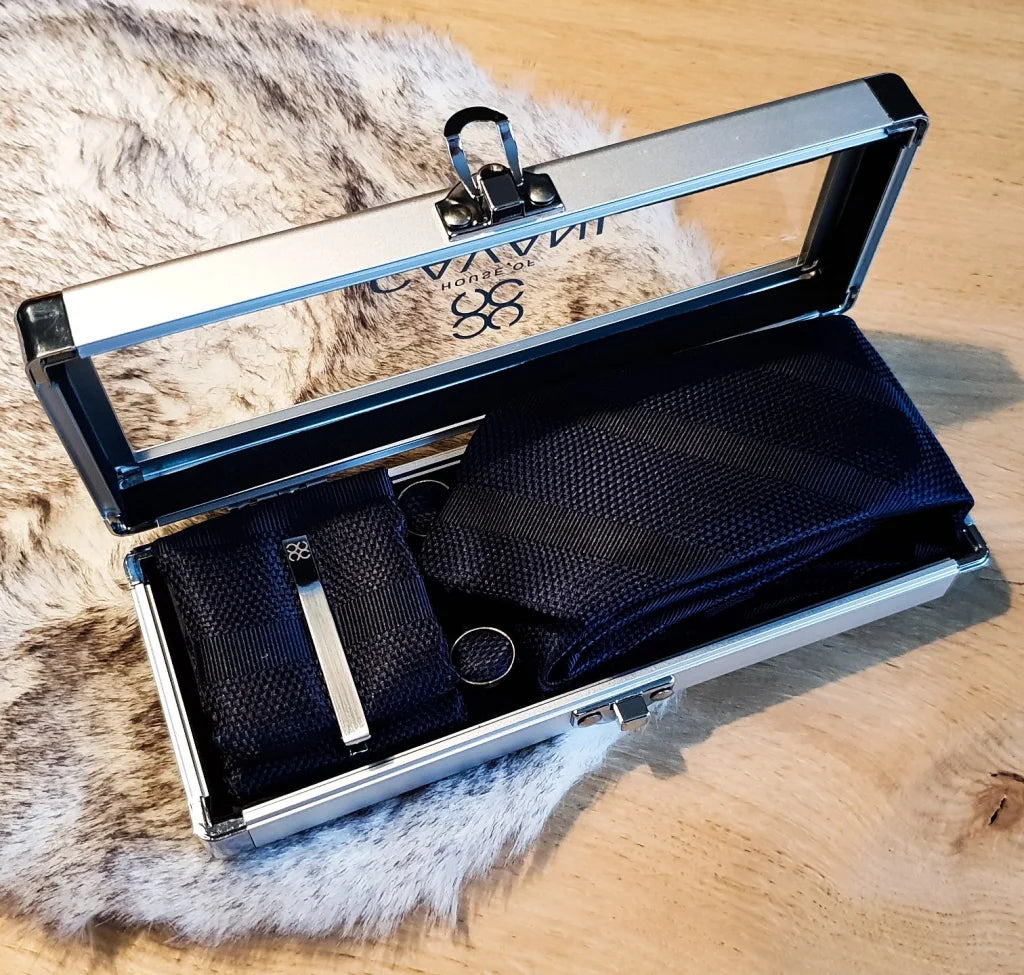 Cavani gentlemens set marineblaue krawatte einstecktuch