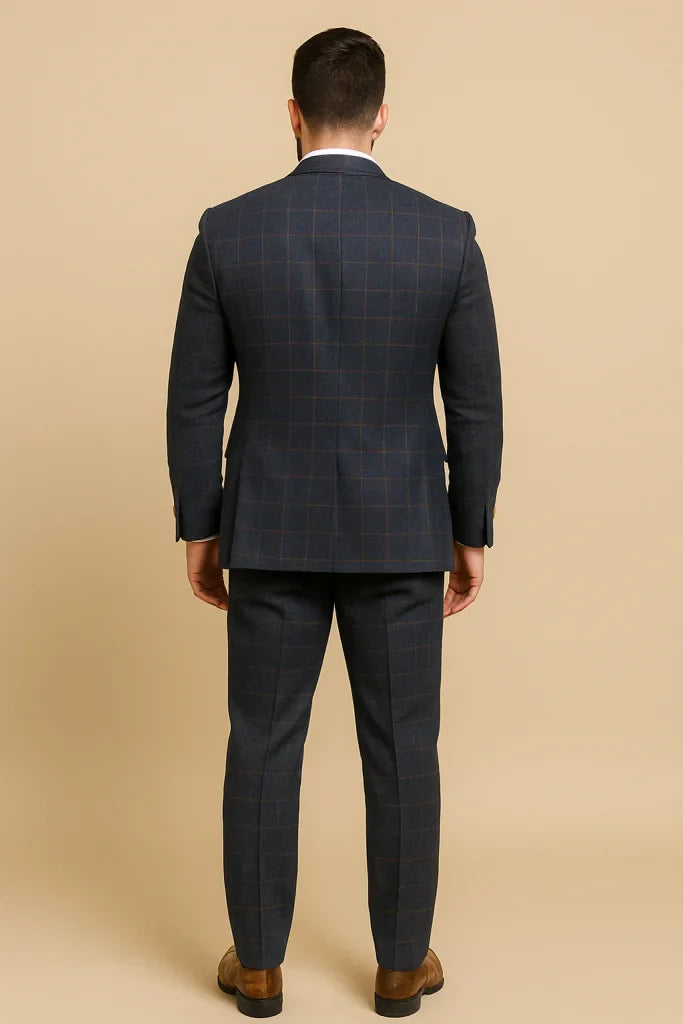 CASTLESON Admiral – Dreiteiliger Herrenanzug Karo Navy/Tan