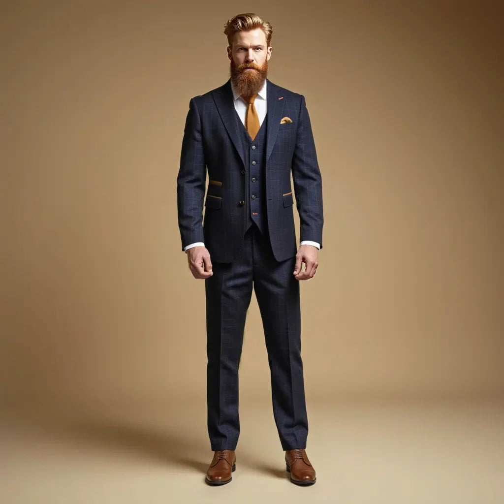 TAVERNY Admiral - Herrenanzug Marineblauer Check