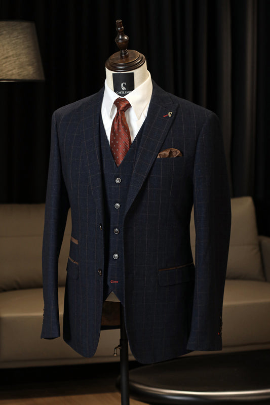 CASTLESON Admiral - Herrenanzug Marineblauer Check