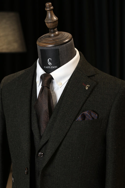 CASTLESON Chief - Herrenanzug Olive Tweed - driedelig pak