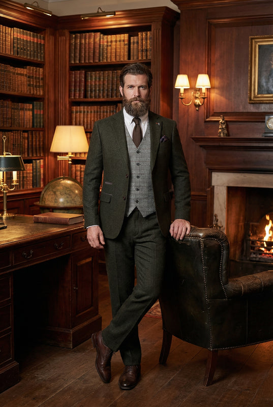 CASTLESON Chief – Herrenanzug Olive Tweed Mix & Match