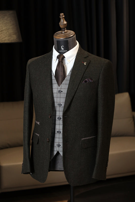 CASTLESON Chief – Herrenanzug Olive Tweed Mix & Match