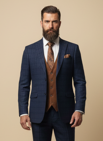 CASTLESON Phantom – Dreiteiliger Herrenanzug Navy/Tan Mix &