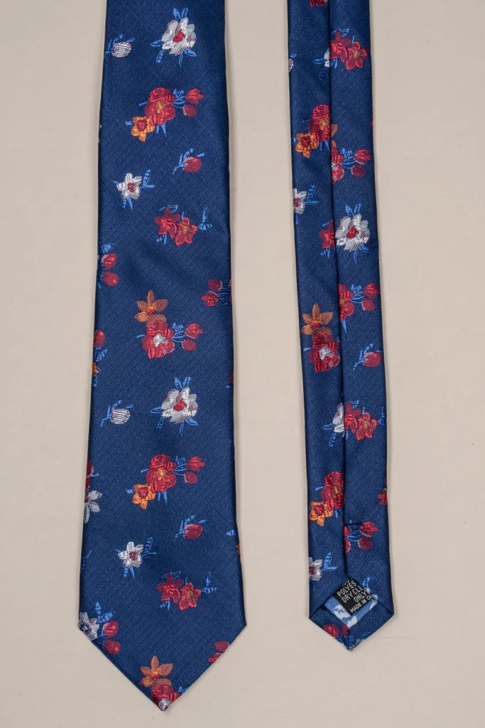 Cavani - Navy - Floral Red Krawattenset - gentleman set