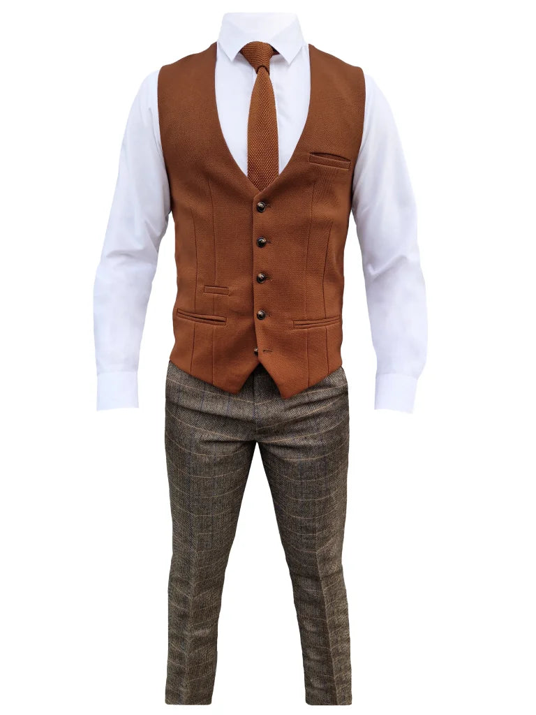 Dreiteiliger Herrenanzug Marc Darcy Herringbone Brown - Mix