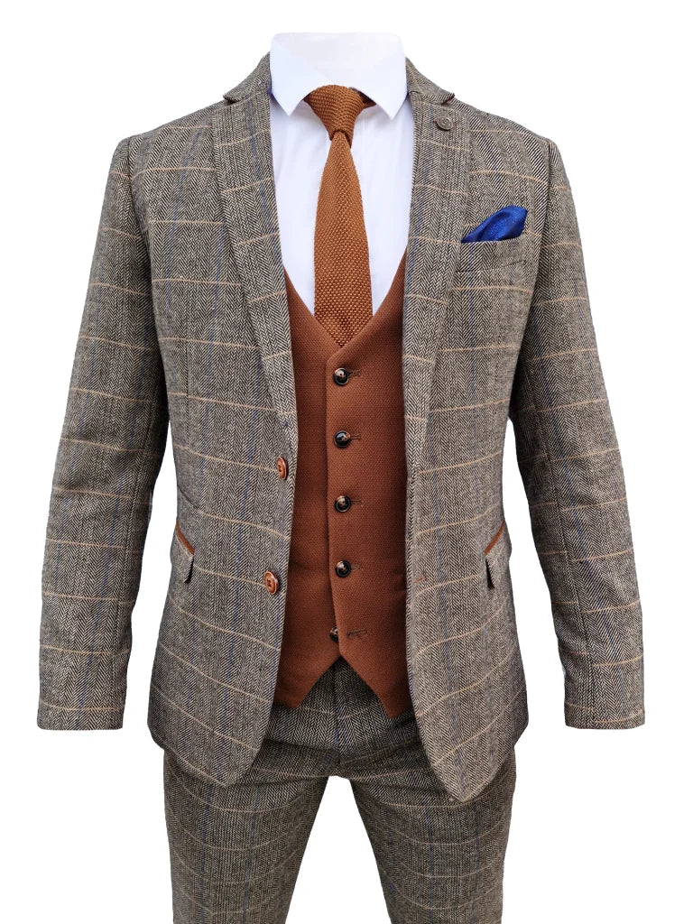 Dreiteiliger Herrenanzug Marc Darcy Herringbone Brown - Mix