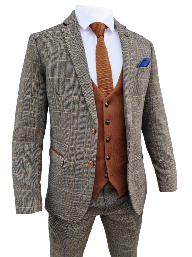 Dreiteiliger Herrenanzug Marc Darcy Herringbone Brown - Mix