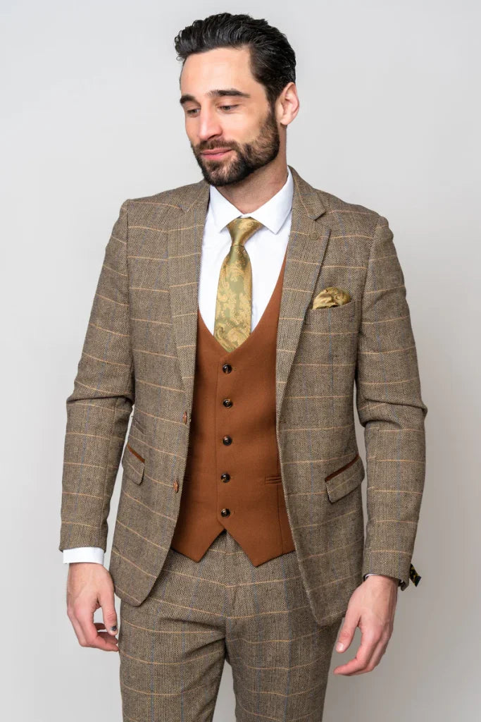 Dreiteiliger Herrenanzug Marc Darcy Herringbone Brown - Mix