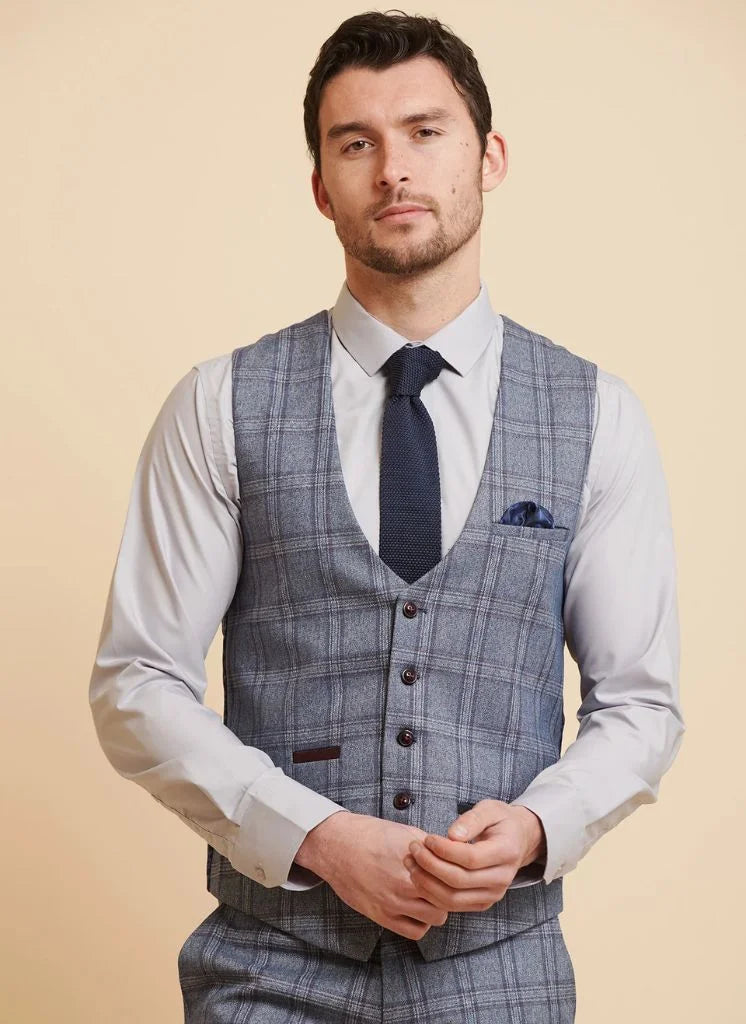 Marc Darcy - Weste Abbott Blue Tweed Check