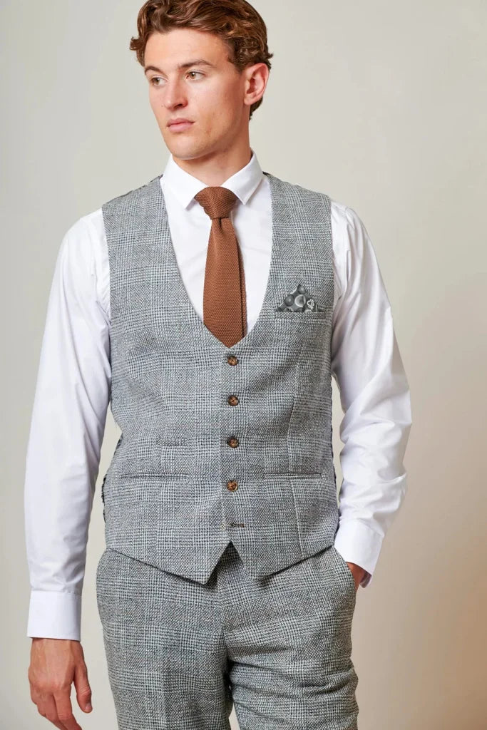 Marc Darcy – Weste Tweed Kris Silver Grey - Weste