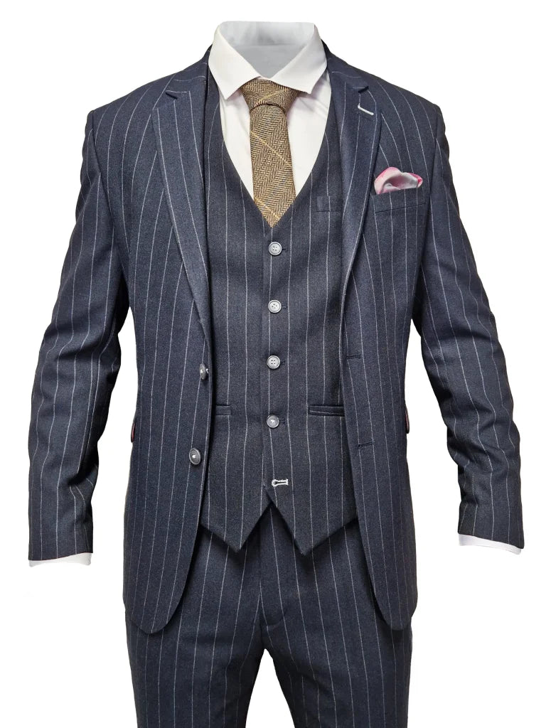 Marineblau gestreiftes Herrenanzug - Cavani Invincible Suit