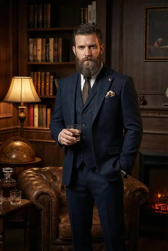 CASTLESON Chief - Herrenanzug marineblauer Tweed