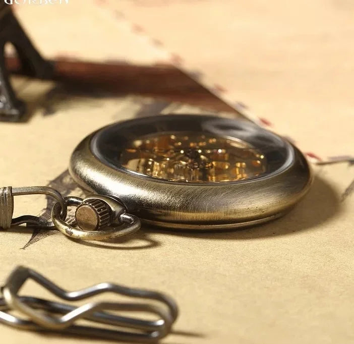 Retro Bronze Pocket Watch Skeleton - pocketwatch
