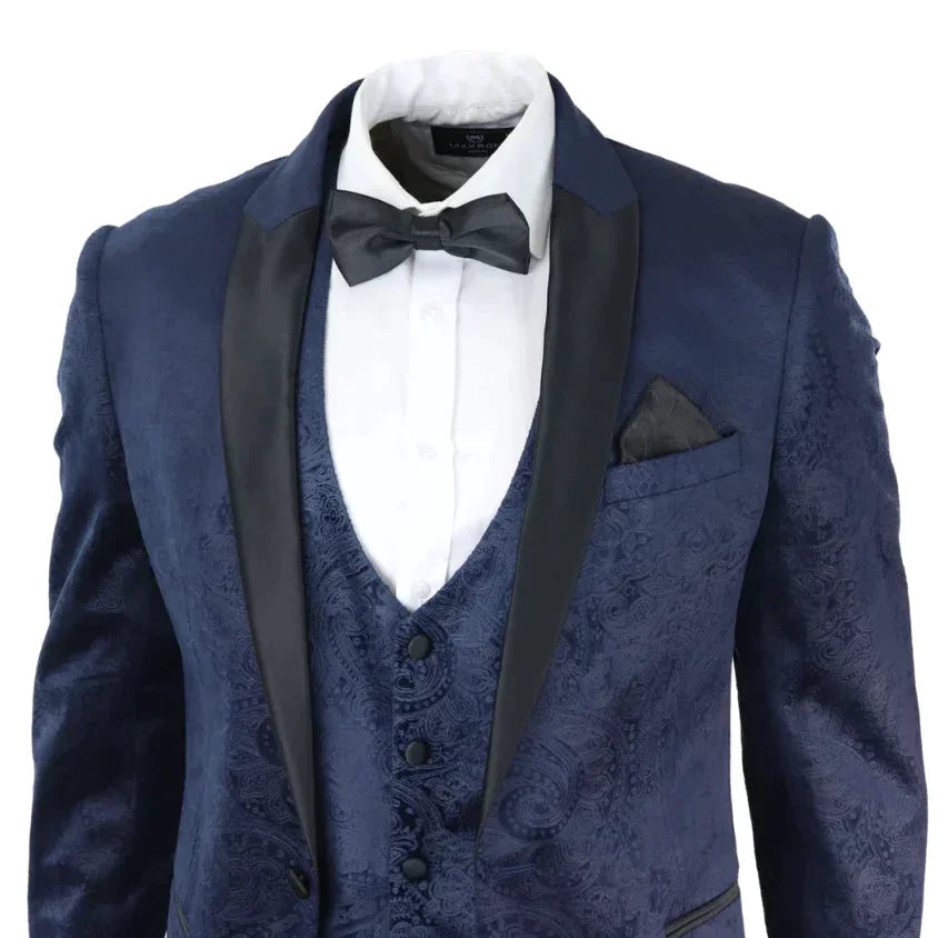 Smoking Navy Samt Paisley - tuxedo